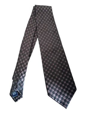 Vintage Burberry London Italy 100% Silk Tie Geometric Pattern 4" Wide NEW